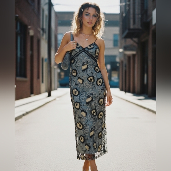 Self Portrait embroidered midi Y2k slip dress 6 whimsygoth